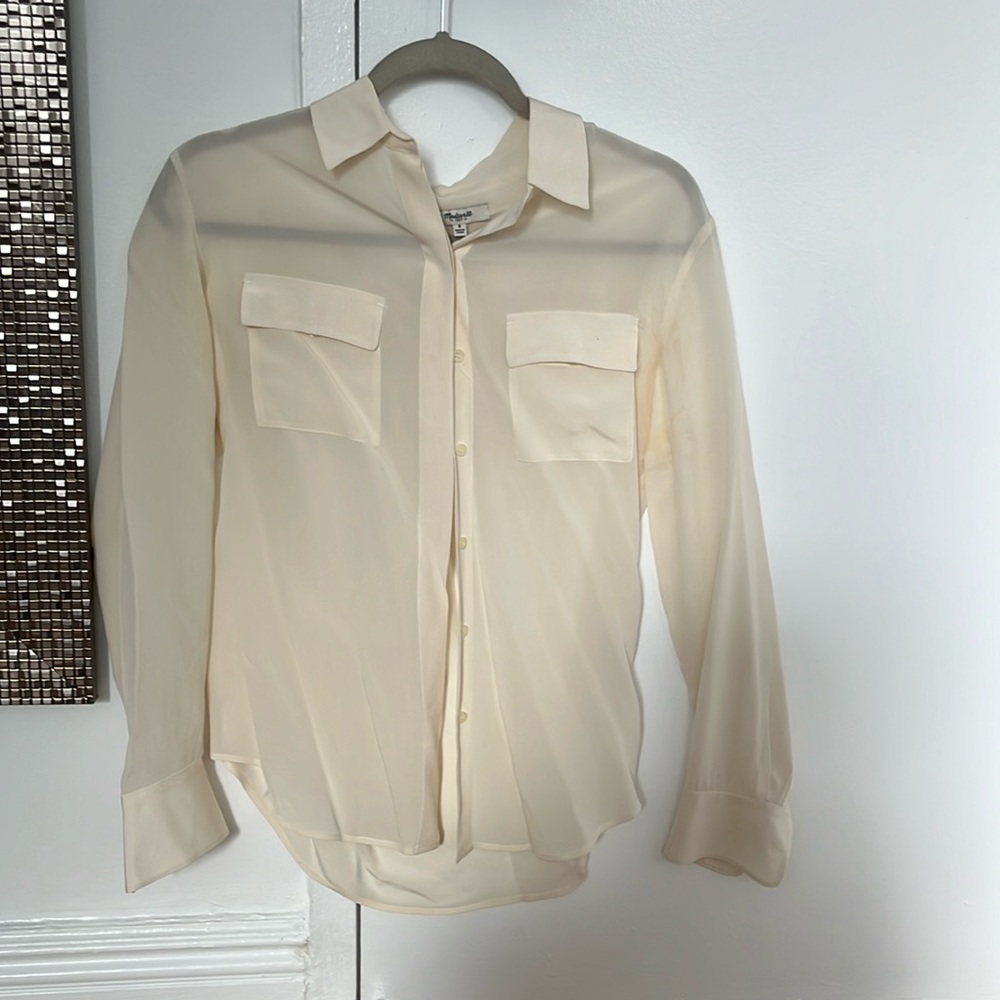 White silk madwell blouse